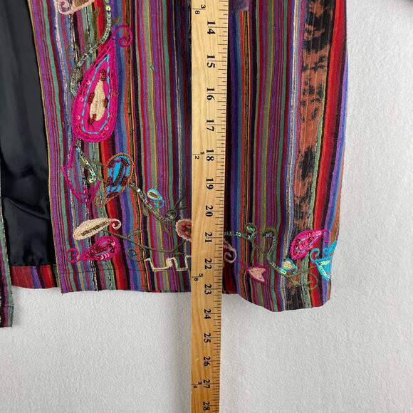 National Geographic Purple Patchwork Open Front Silk Boho Blazer Sz Lg - Picture 6 of 8